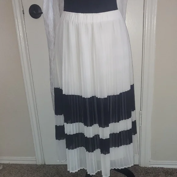 Black and White Midi A-Line Skirt - Picture 3 of 7
